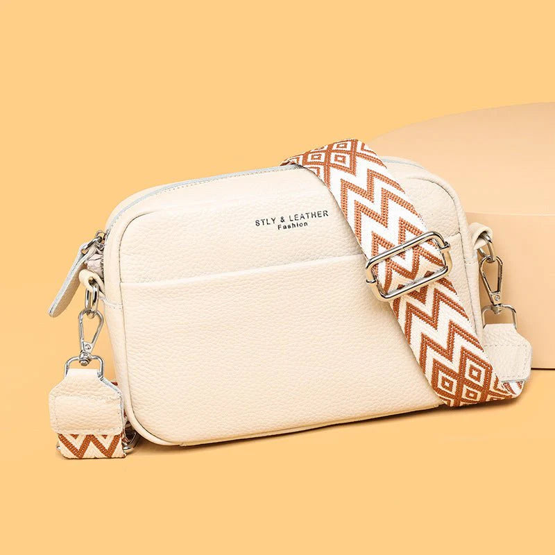 Women's Small Square Crossbody Bag With Embroidered Wide Shoulder Strap