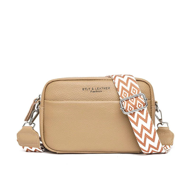 Women's Small Square Crossbody Bag With Embroidered Wide Shoulder Strap