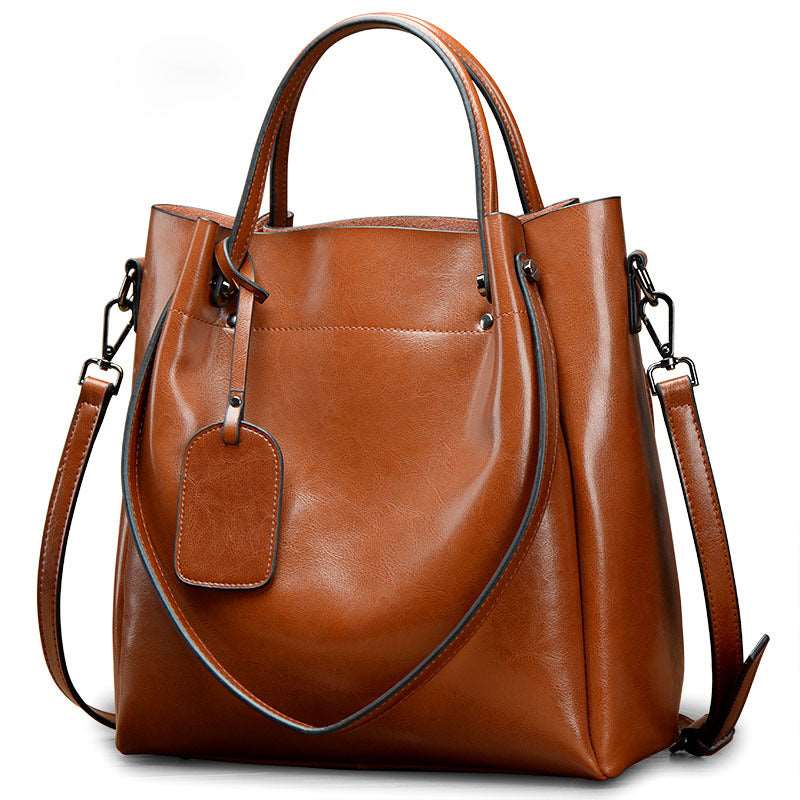 Women's Luxury Cowhide Leather Bucket Bag