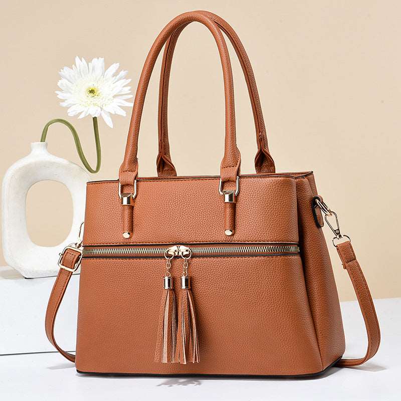 Women's Large Capacity Soft Leather Tassel Shoulder Bag