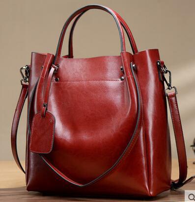 Women's Luxury Cowhide Leather Bucket Bag