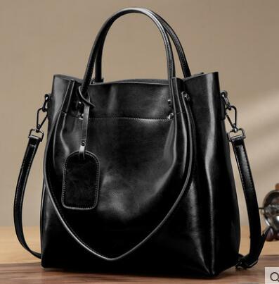 Women's Luxury Cowhide Leather Bucket Bag